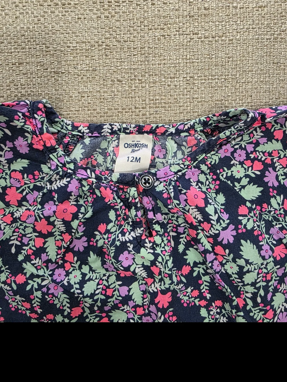OshKosh B'gosh Floral Flutter Sleeve Top - Navy with Pink & Mint Flowers